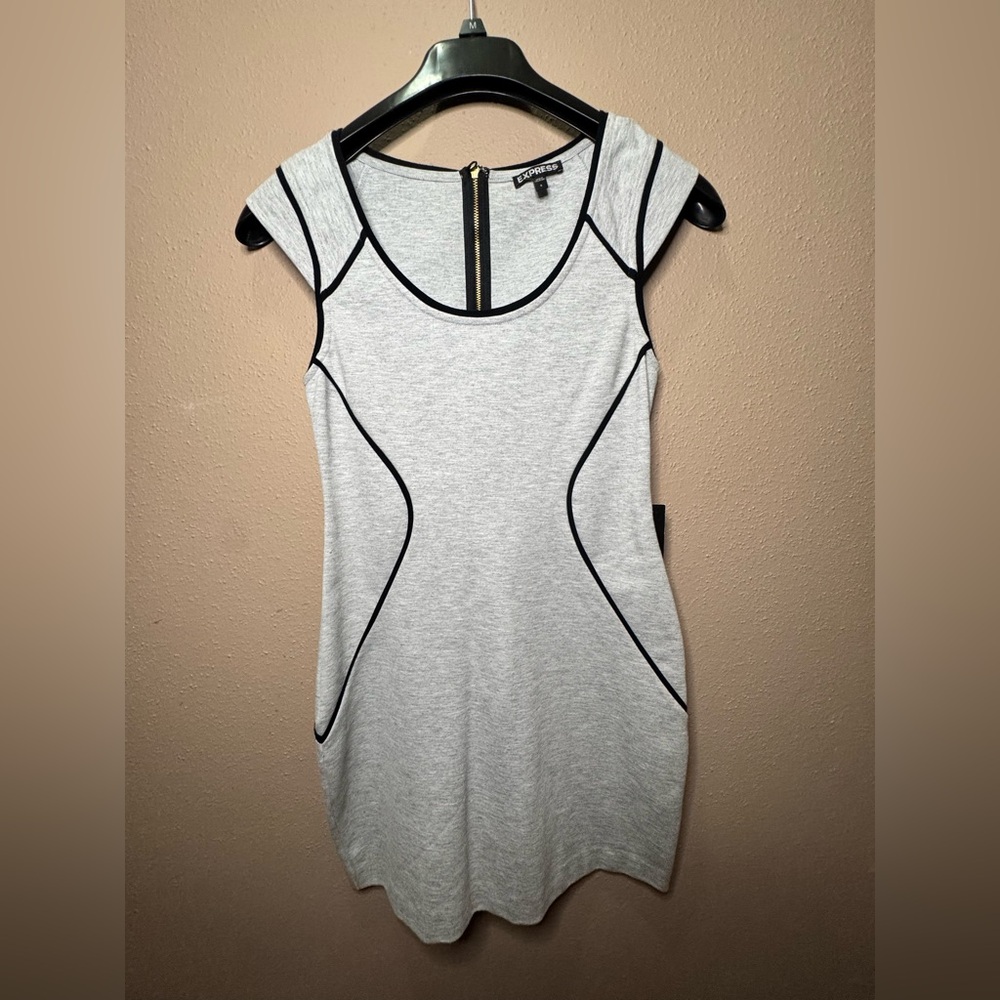 Express Gray dress with back zipper and Black Accents.